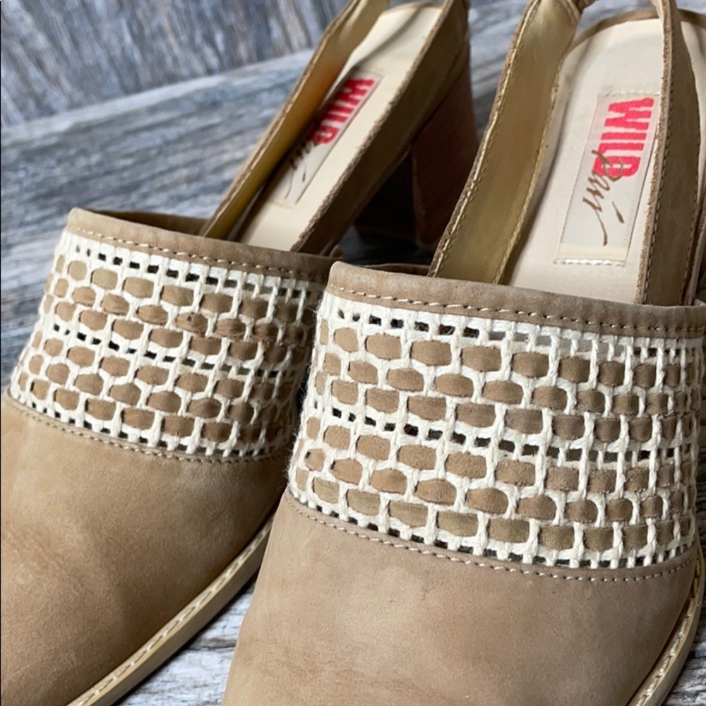 Wild Pair Boho Leather Slip On Basketweave Mule Heels Tan 7.5B - Picture 13 of 15